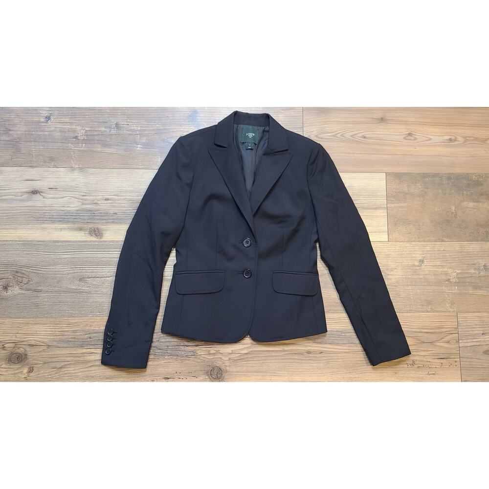 J. Crew Suiting 2 Button Wool Blazer Womens 0 Black Lined Career Office Jacket - Picture 7 of 8